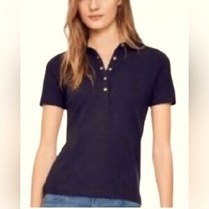 TORY BURCH Polo Shirt with Gold Button Sz Medium